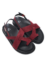 SUEDE STRAP CASUAL SANDAL-BURGUNDY