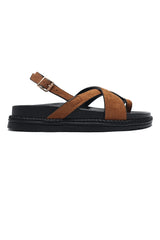 SUEDE STRAP CASUAL SANDAL-CAMEL