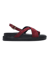 SUEDE STRAP CASUAL SANDAL-BURGUNDY