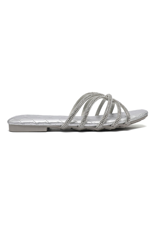 SIGNATURE KNOTTED GLAM SLIDE-SILVER