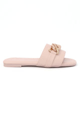 CHAIN EMBELLISHED SLIDES-BEIGE