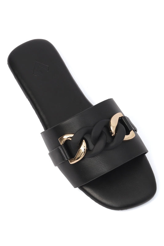 CHAIN EMBELLISHED SLIDES-BLACK