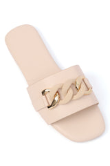 CHAIN EMBELLISHED SLIDES-BEIGE