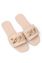 CHAIN EMBELLISHED SLIDES-BEIGE