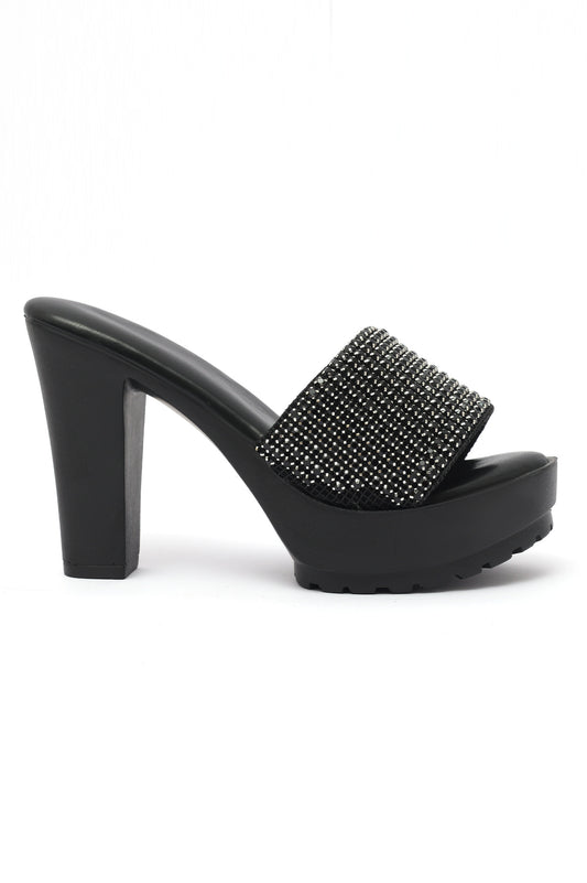 SHINY PLATFORM HEELS-BLACK