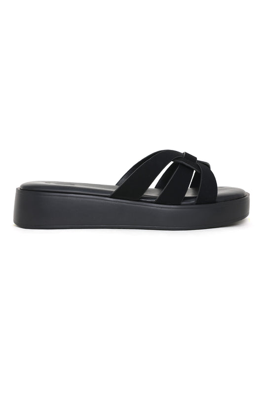 BRAIDED BLISS SLIDES-BLACK