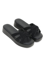 BRAIDED BLISS SLIDES-BLACK