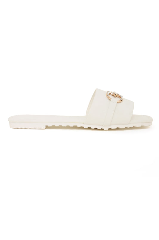GLAM BUCKLE FLATS-WHITE