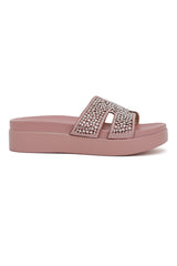 CRYSTAL ENCRUSTED ELEVATED PLATFORM H-SLIDE-PINK