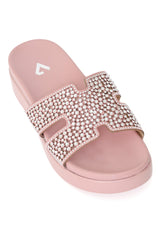 CRYSTAL ENCRUSTED ELEVATED PLATFORM H-SLIDE-PINK