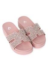 CRYSTAL ENCRUSTED ELEVATED PLATFORM H-SLIDE-PINK