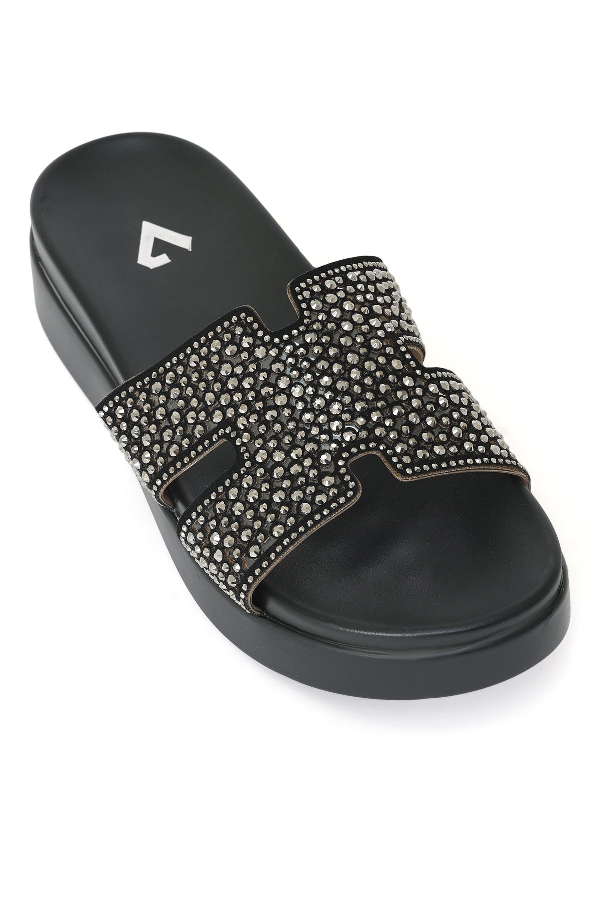 CRYSTAL ENCRUSTED ELEVATED PLATFORM H-SLIDE-BLACK