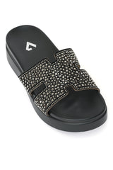 CRYSTAL ENCRUSTED ELEVATED PLATFORM H-SLIDE-BLACK