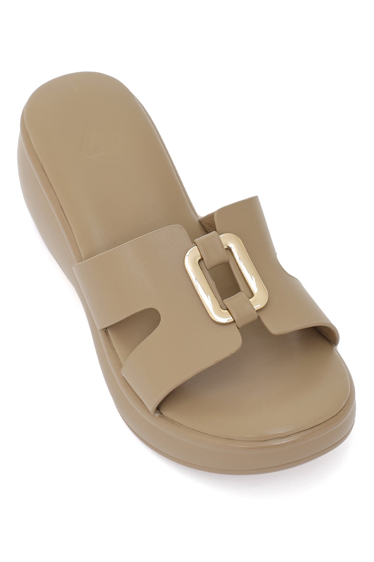 BUCKLED PLATFORM SLIDE-KHAKI