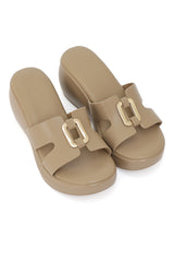 BUCKLED PLATFORM SLIDE-KHAKI