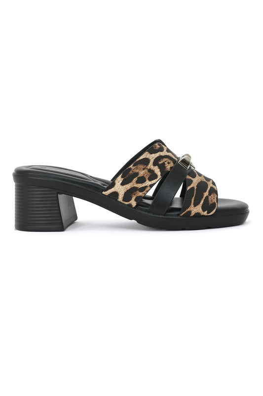 WILD CHARM LEOPARD BUCKLE HEEL-BLACK