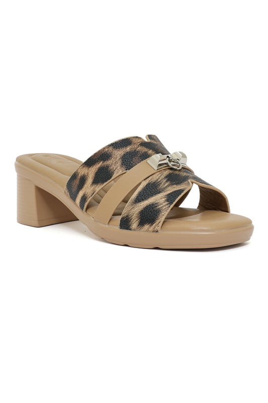 WILD CHARM LEOPARD BUCKLE HEEL-KHAKI