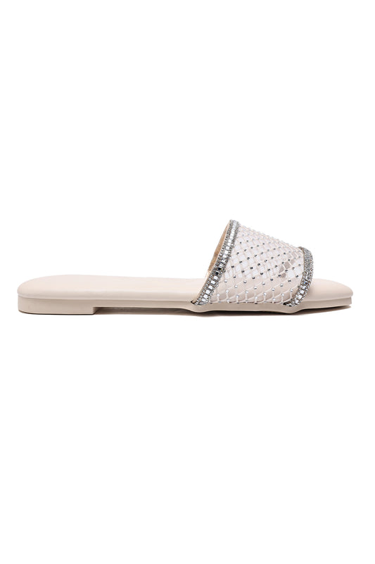 GLITZ FLAT SLIDES-BEIGE