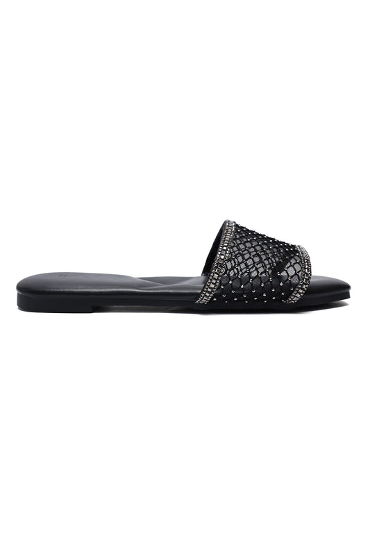 GLITZ FLAT SLIDES-BLACK