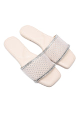 GLITZ FLAT SLIDES-BEIGE