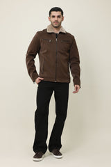 FLEECE MOTO JACKET-COFFEE