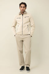 FLEECE MOTO JACKET-OFFWHITE