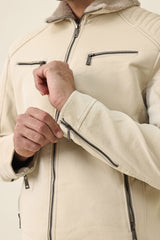 FLEECE MOTO JACKET-OFFWHITE