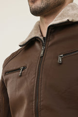 FLEECE MOTO JACKET-COFFEE