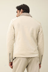 FLEECE MOTO JACKET-OFFWHITE