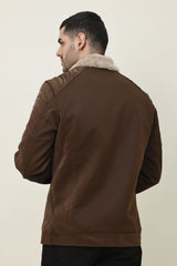 FLEECE MOTO JACKET-COFFEE