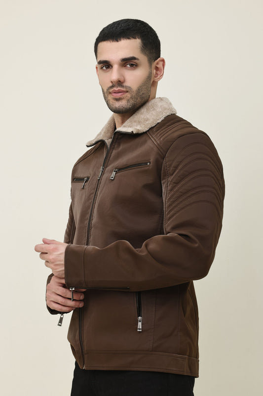 FLEECE MOTO JACKET-COFFEE