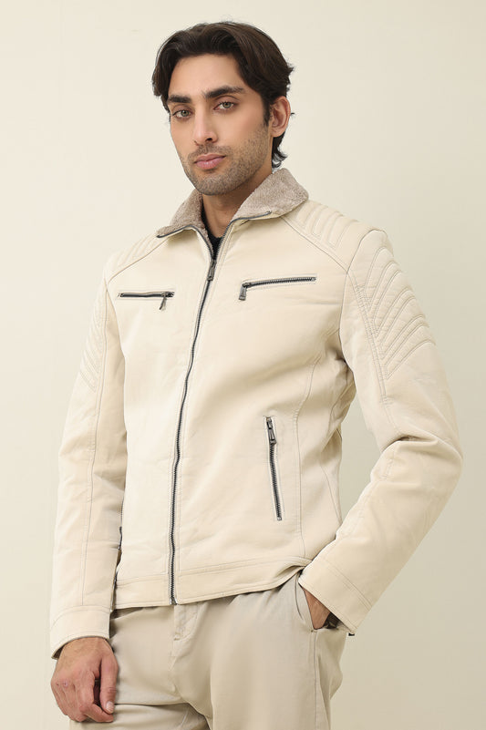 FLEECE MOTO JACKET-OFFWHITE