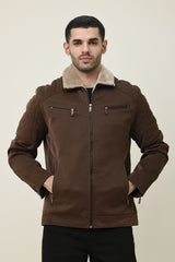 FLEECE MOTO JACKET-COFFEE