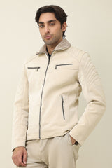 FLEECE MOTO JACKET-OFFWHITE