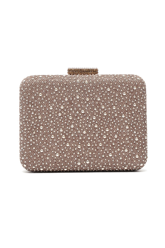 RHINESTONE BOX CLUTCH BAG -BRONZE