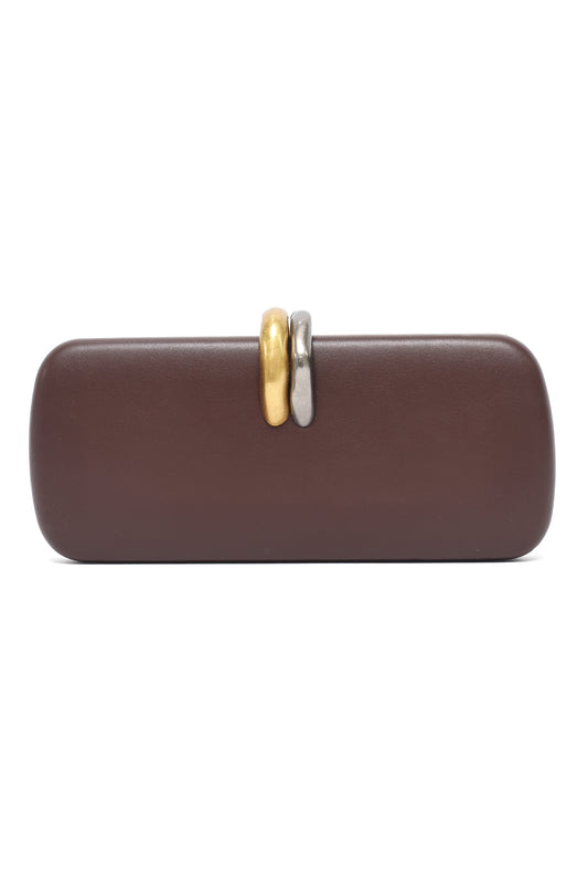 METAL CLASP CLUTCH-DK/BRWN