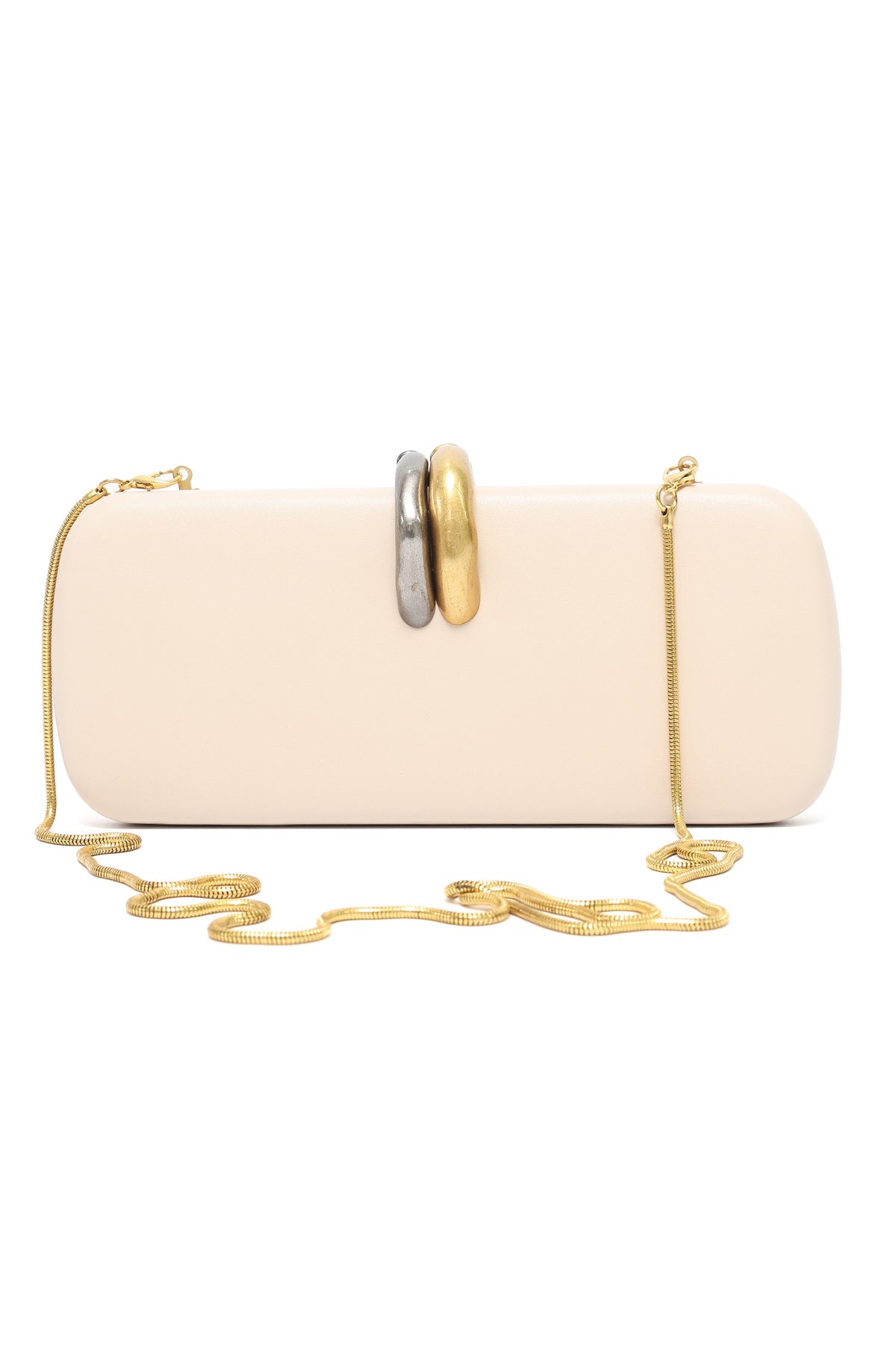 METAL CLASP CLUTCH-BEIGE