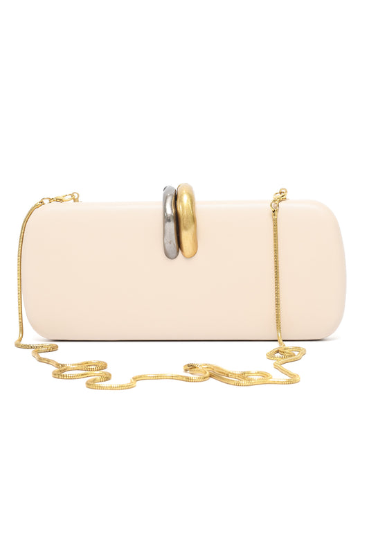 METAL CLASP CLUTCH-BEIGE