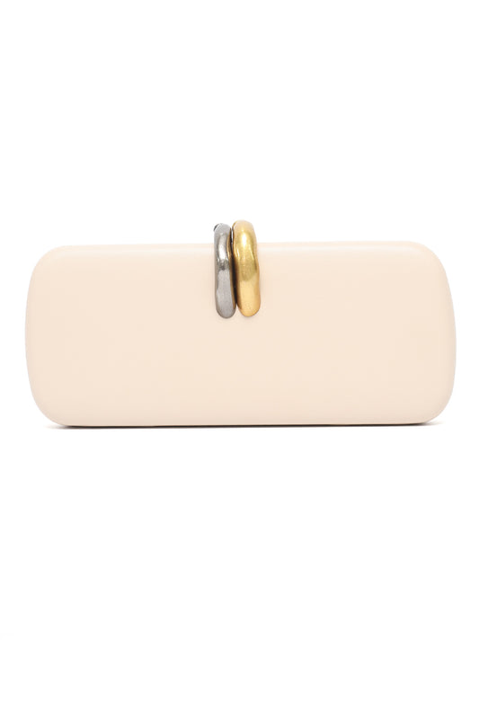 METAL CLASP CLUTCH-BEIGE