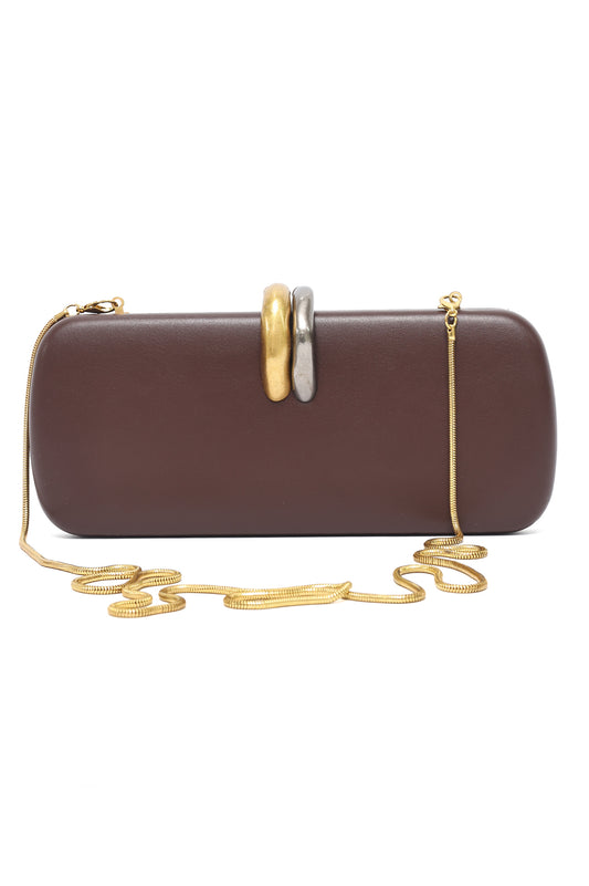 METAL CLASP CLUTCH-DK/BRWN