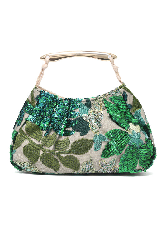 FLORAL SEQUIN HANDLE BAG-GREEN