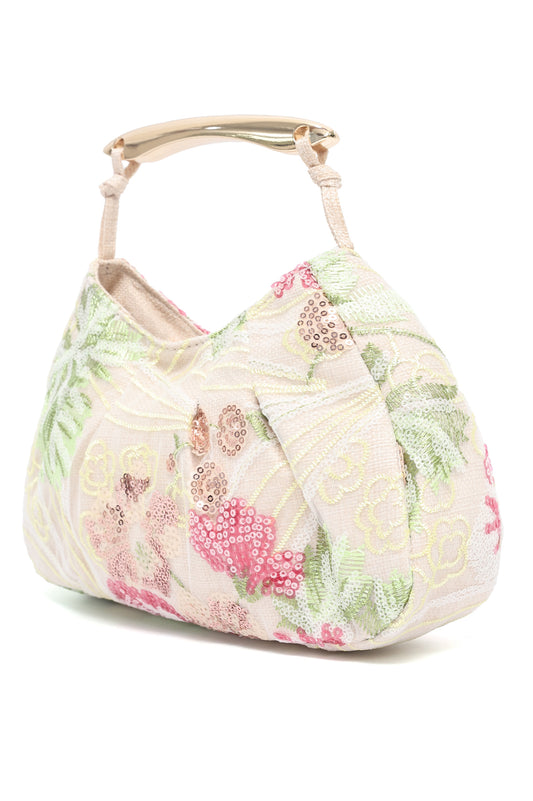 FLORAL SEQUIN HANDLE BAG-MINT