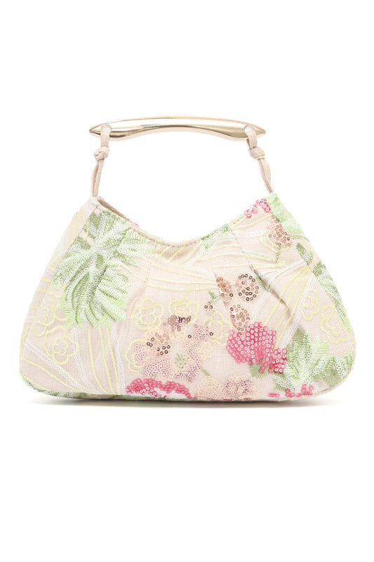 FLORAL SEQUIN HANDLE BAG-MINT