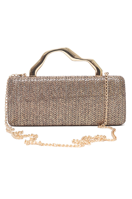 WOVEN HANDLE CLUTCH-GOLD