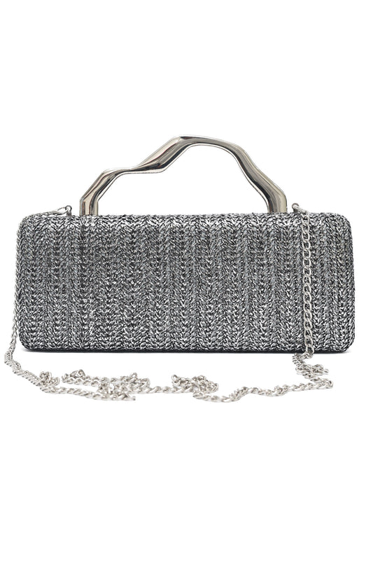 WOVEN HANDLE CLUTCH-PEWTER