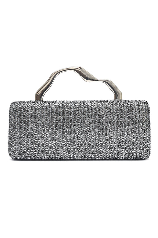 WOVEN HANDLE CLUTCH-PEWTER