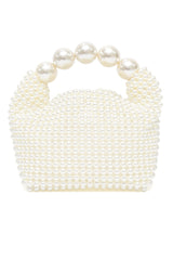 PEARL HANDLE BEAD BAG-PEARL