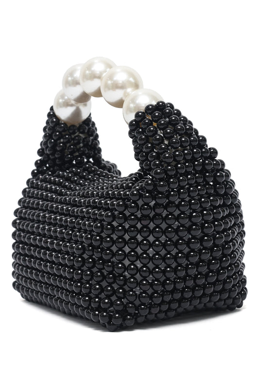 PEARL HANDLE BEAD BAG-BLACK
