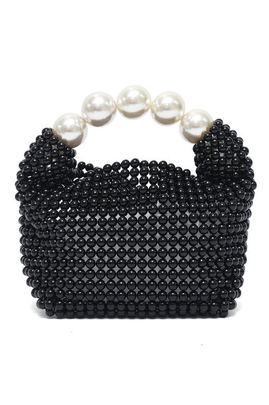PEARL HANDLE BEAD BAG-BLACK