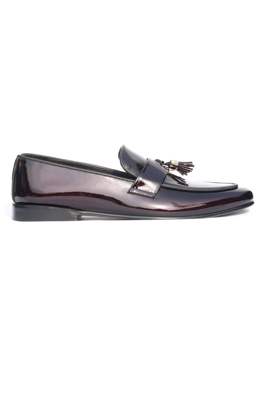 PATENT LEATHER TASSEL LOAFERS-WINE